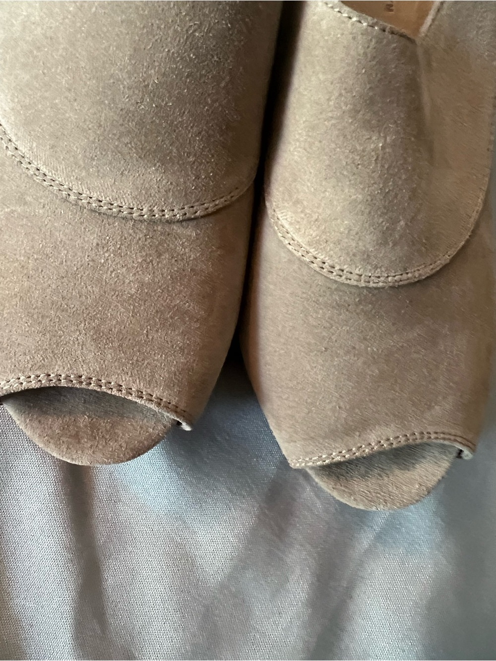 Chocolat Blu Taupe Suede Peep-Toe Mules View 3